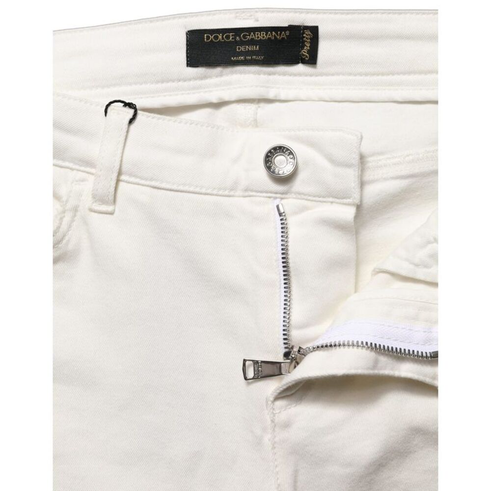 Dolce & Gabbana White Tattered Skinny Cotton Denim Women's Jeans